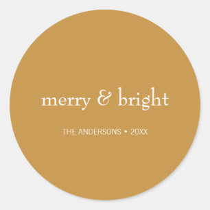 Modern Merry & Bright Gold Christmas Holiday Classic Round Sticker