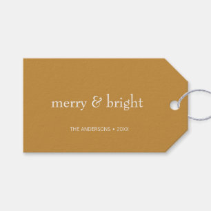 Modern Merry & Bright Gold Christmas Holiday Gift Tags