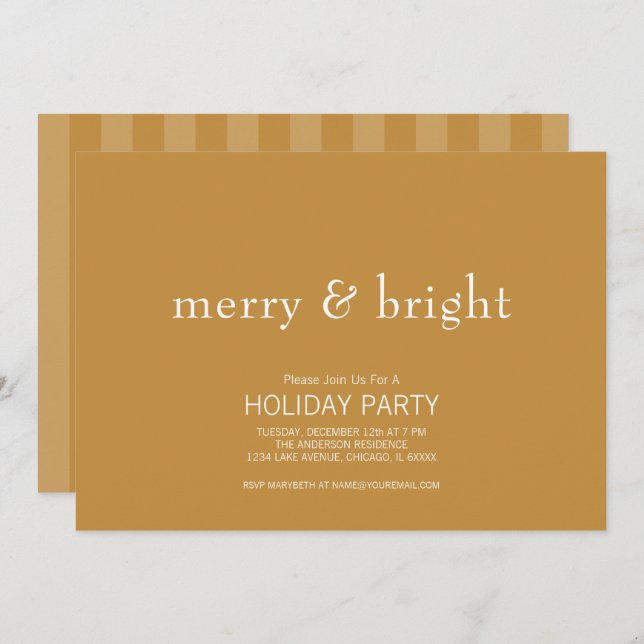 Modern Merry & Bright Gold Christmas Holiday Invitation (Front/Back)