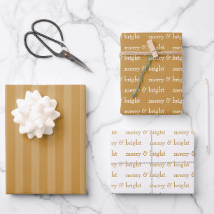 Modern Merry & Bright Gold Christmas Holiday Wrapping Paper Sheet