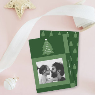 Modern Merry & Bright Green Chequered One Photo Holiday Card