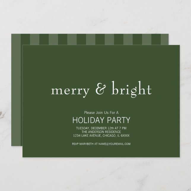 Modern Merry & Bright Green Christmas Holiday Invitation (Front/Back)