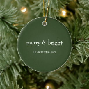 Modern Merry & Bright Green Christmas Photo Ceramic Tree Decoration