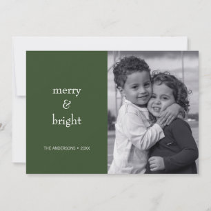 Modern Merry & Bright Green Christmas Photo Holiday Card
