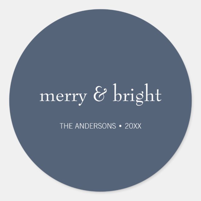 Modern Merry & Bright Navy Christmas Holiday Classic Round Sticker (Front)
