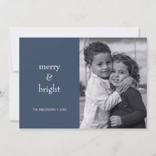 Modern Merry & Bright Navy Christmas Photo Holiday Card