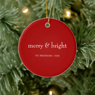 Modern Merry & Bright Red Christmas Holiday Photo Ceramic Tree Decoration