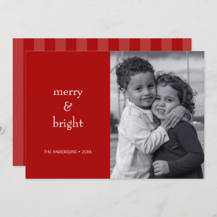Modern Merry & Bright Red Christmas Photo Holiday Card