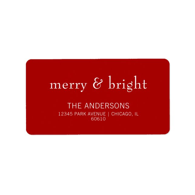 Modern Merry & Bright Red Holiday Address Label (Front)