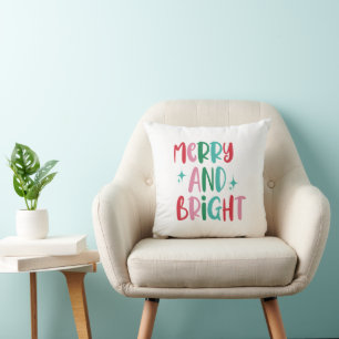 Modern Merry & Bright Retro Colourful Christmas  Cushion