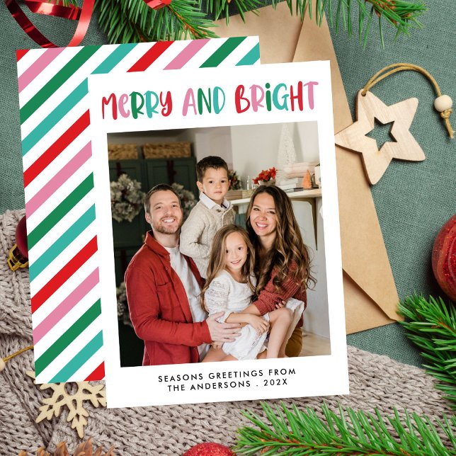 Modern Merry & Bright Retro Colourful Christmas  Holiday Card (Creator Uploaded)