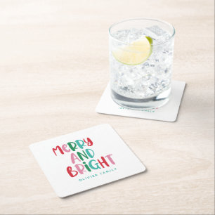 Modern Merry & Bright Retro Colourful Christmas  K Square Paper Coaster