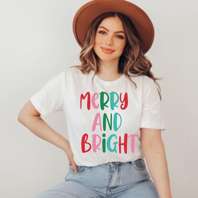 Modern Merry & Bright Retro Colourful Christmas  T-Shirt (Creator Uploaded)