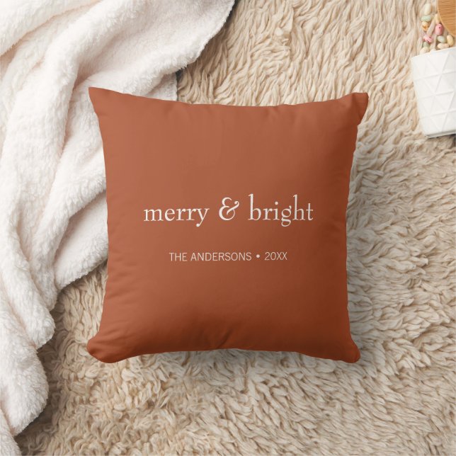 Modern Merry & Bright Terracotta Christmas Holiday Cushion (Blanket)