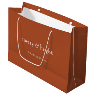 Modern Merry & Bright Terracotta Christmas Holiday Large Gift Bag