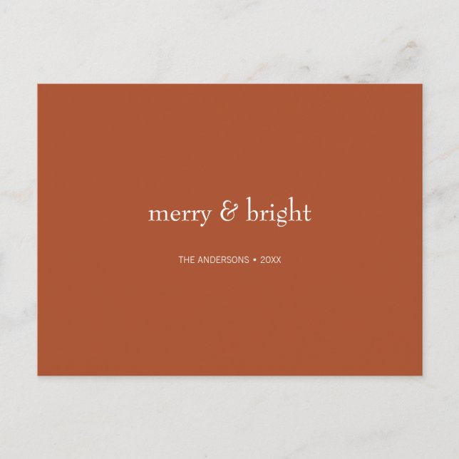 Modern Merry & Bright Terracotta Christmas Holiday Postcard (Front)