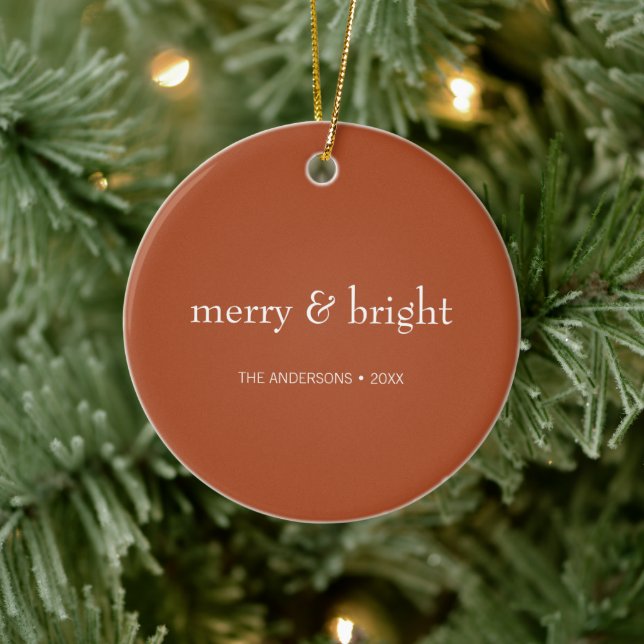 Modern Merry & Bright Terracotta Christmas Photo Ceramic Tree Decoration (Tree)