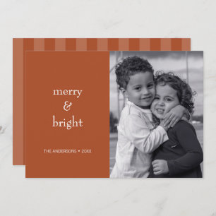 Modern Merry & Bright Terracotta Christmas Photo Holiday Card