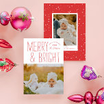 Modern Merry & Bright Typographic Christmas Photo Holiday Card<br><div class="desc">Send on trend this year with this fresh new holiday photo card featuring modern typography with your photo below. The back features a snowfall pattern and a spot for an additional photo and sentiment. This card is completely customisable including fonts and colours.</div>