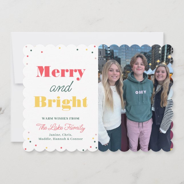 Modern Merry & Bright Vertical Photo Holiday Card (Front)