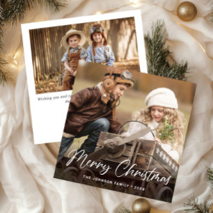 Modern Merry Christmas 2 PHOTO Greeting Simple Holiday Card