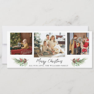 Modern Merry Christmas 3 Photo Collage Holiday Card