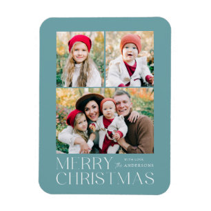 Modern Merry Christmas 3 Photo Collage Magnet