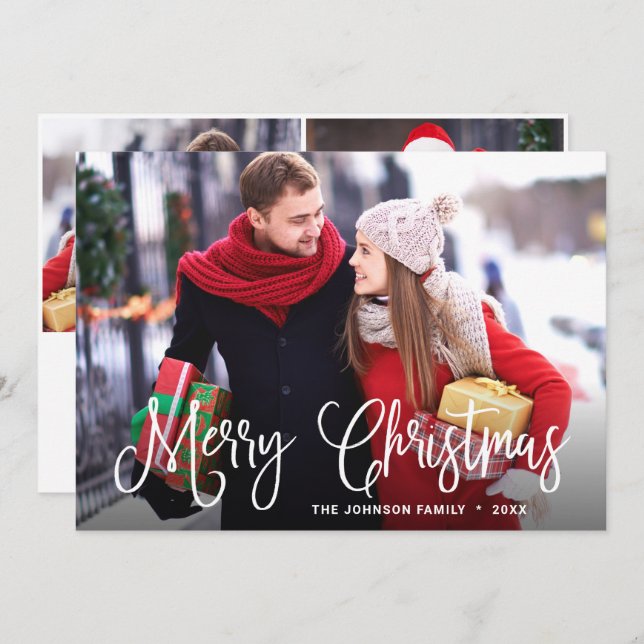 Modern Merry Christmas 3 PHOTO Greeting Holiday Card (Front/Back)