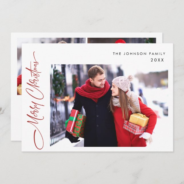 Modern Merry Christmas 3 PHOTO Greeting Holiday Card (Front/Back)