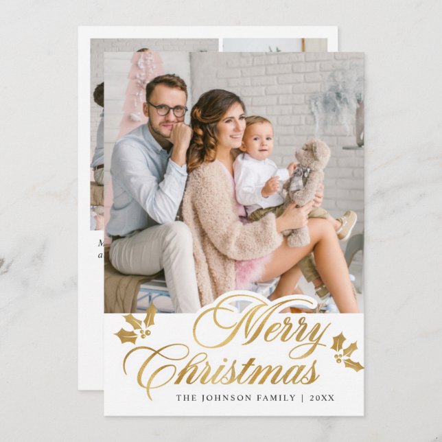 Modern Merry Christmas 4 Greeting Holiday Card (Front/Back)