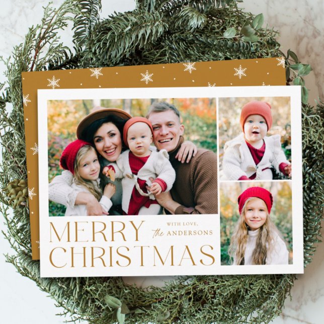 Modern Merry Christmas 4 Photo Collage Holiday Card (Creator Uploaded)