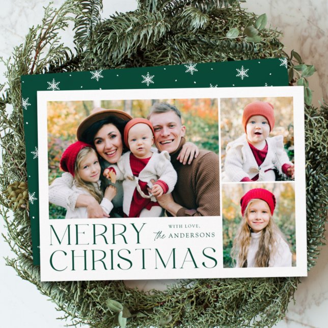 Modern Merry Christmas 4 Photo Collage Holiday Card (Creator Uploaded)