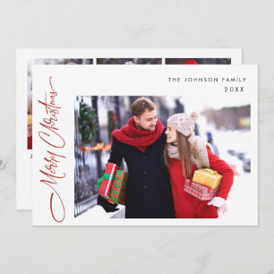 Modern Merry Christmas 4 PHOTO Greeting Holiday Card