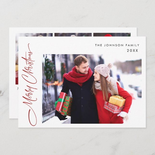 Modern Merry Christmas 4 PHOTO Greeting Holiday Card (Front/Back)