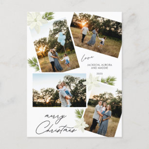 Modern Merry Christmas 4 photo Poinsettia Holiday Postcard