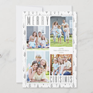 Modern MERRY CHRISTMAS 4 Photo Trees Silver Grey Holiday Card