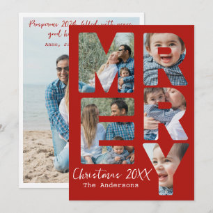 Modern Merry Christmas 6 Photos  Red Background  Holiday Card