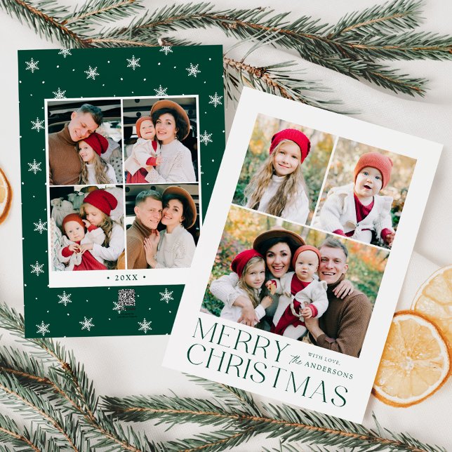 Modern Merry Christmas 7 Photo Collage Holiday Card (Creator Uploaded)