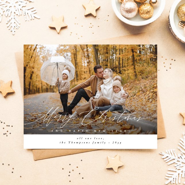 Modern Merry Christmas And Happy New Year 4 Photo Holiday Card (Creator Uploaded)