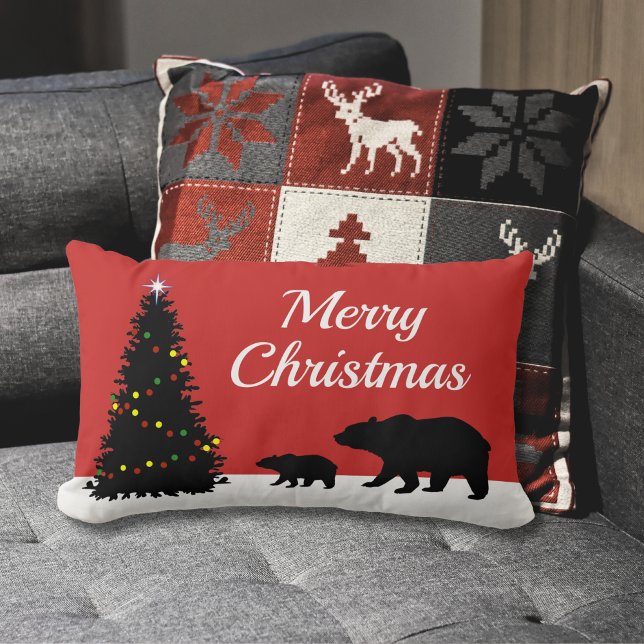 Modern Merry Christmas Bears Lumbar Cushion (Creator Uploaded)