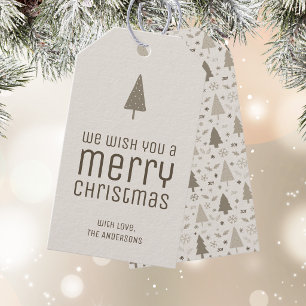 Modern Merry Christmas Beige Holiday Gift Tags