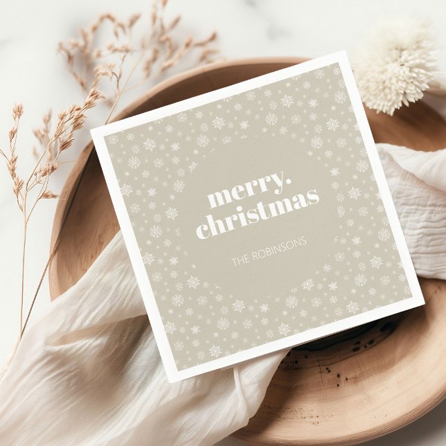 Modern Merry Christmas Beige Snowflake Pattern Napkin (Christmas holiday snowflake pattern napkin)