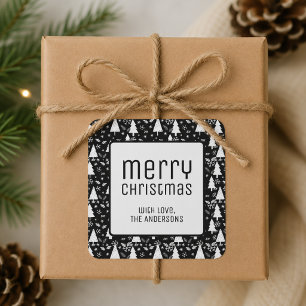 Modern Merry Christmas Black Holiday Square Sticker