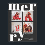 Modern Merry Christmas Black Photo Collage Holiday Postcard<br><div class="desc">Have a modern merry Christmas with this 4 photo collage holiday card. This card features Merry in a large font. Personalise each photo spot and add your names at the bottom.</div>
