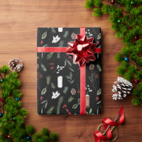 Modern Merry Christmas Black Red Berry Botanical