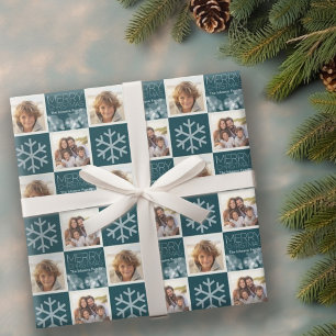 Modern Merry Christmas Blue Bokeh Personalised Wrapping Paper
