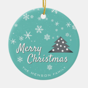 Modern Merry Christmas Blue Ceramic Tree Decoration