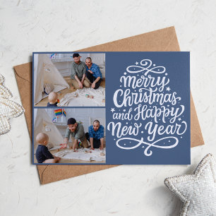 Modern Merry Christmas Calligraphy 2 Photos  Holiday Card
