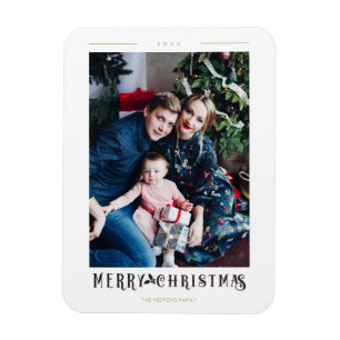 Modern Merry Christmas Calligraphy Custom Photo Magnet