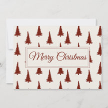 Modern Merry Christmas Card  Red Pine Trees